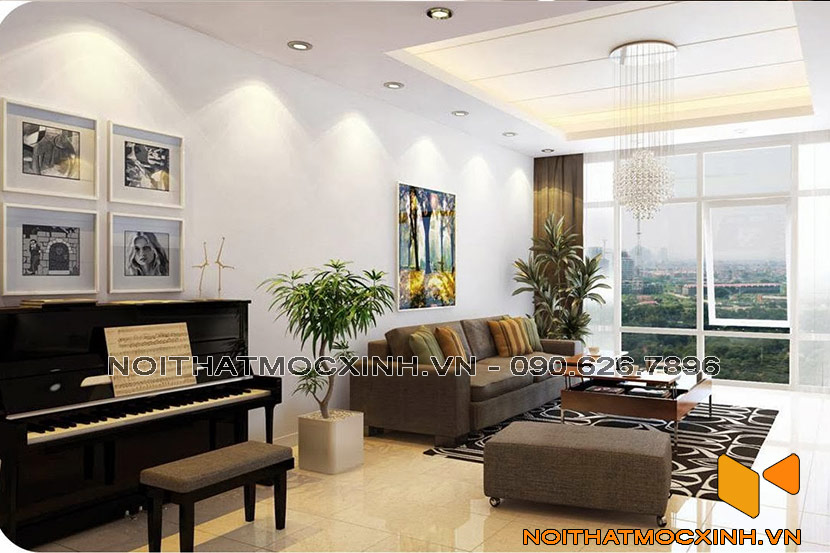 mẫu nội thất phòng khách chung cư có đàn piano