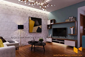 nội thất phòng khách sau cải tạo chung cư cũ Linh Đàm