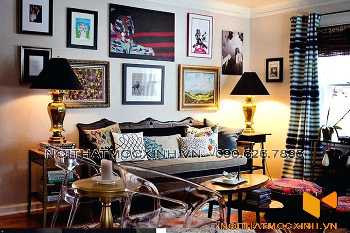 thiết kế nội thất phòng khách cá tính treo tranh