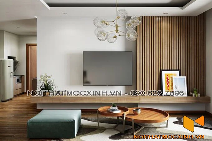 nội thất phòng khách làm bằng gỗ công nghiệp