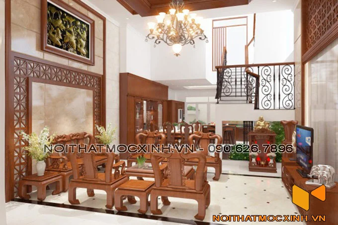 nội thất phòng khách làm bằng gỗ tự nhiên