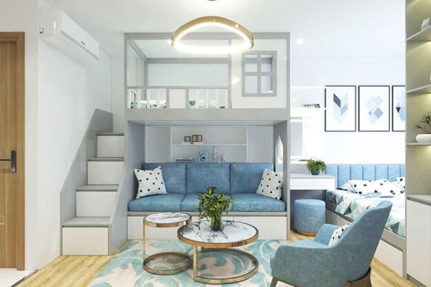 ý tưởng thiết kế cho căn hộ nhỏ giường tầng kết hợp sofa