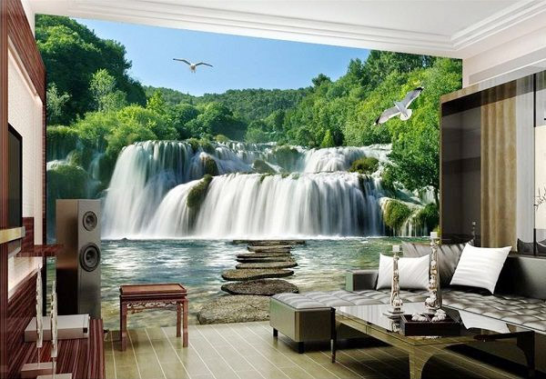 mẫu tranh gạch 5d thác nước trang trí phòng khách